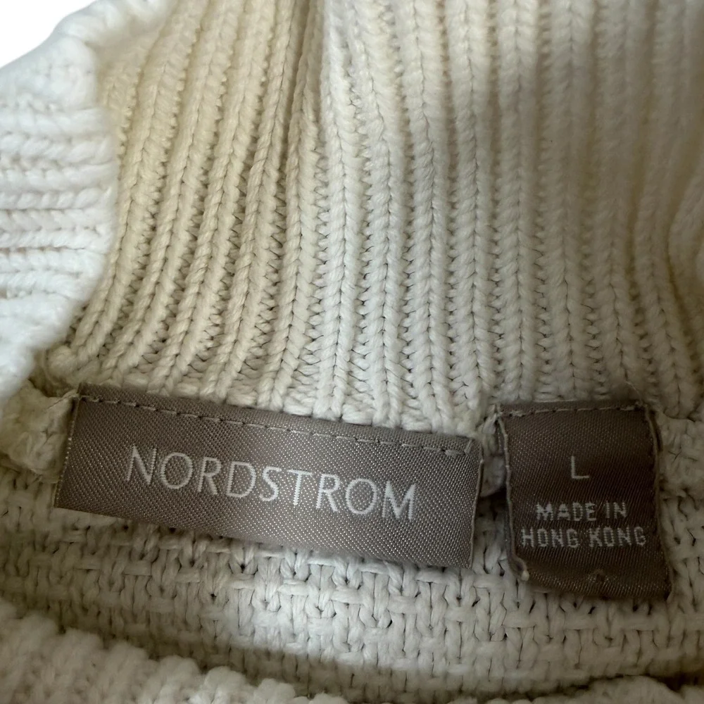 Nordstrom Womens Cream Cotton Textured Mock Neck Short Sleeve Sweater Large